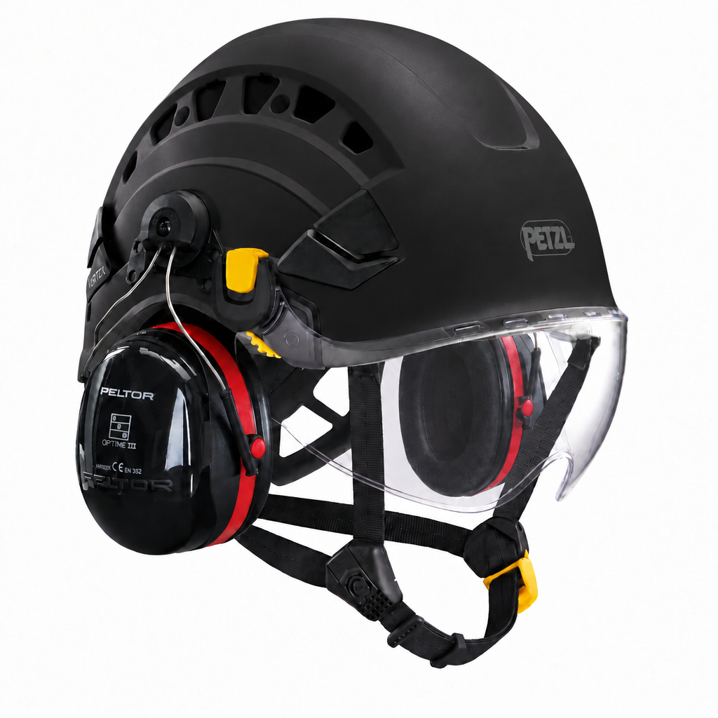 Petzl VERTEX VENT zwart met VIZIR vizier en 3M Peltor Optime III gehoorkap